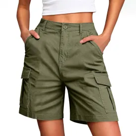 Bermuda Cargo Shorts for Women Knee Length Pockets High Waist Plus Size Shorts Summer Casual Loose Short Pants