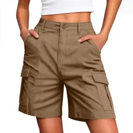 Bermuda Cargo Shorts for Women Knee Length Pockets High Waist Plus Size Shorts Summer Casual Loose Short Pants