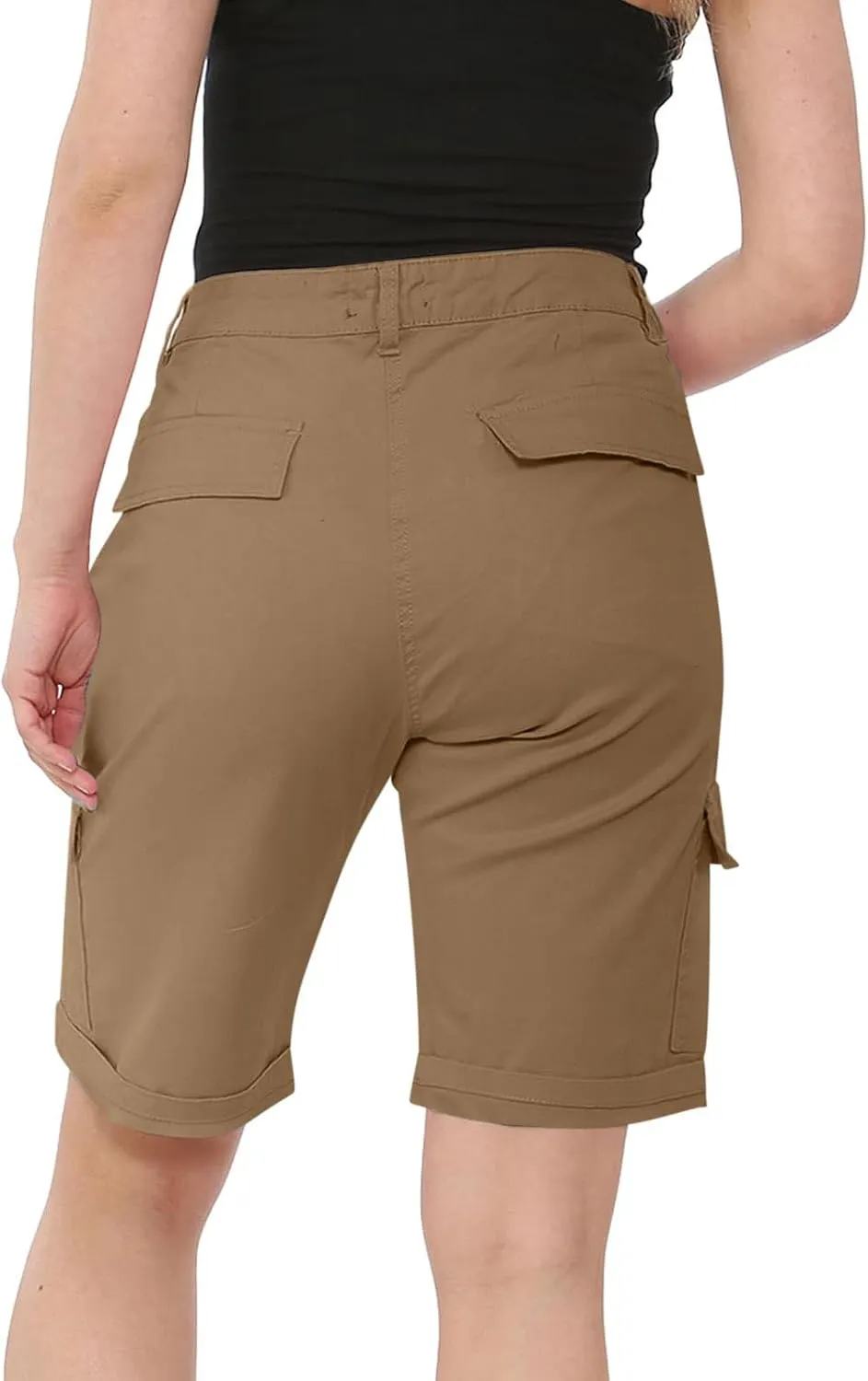 Bermuda Cargo Shorts for Women Knee Length Pockets High Waist Plus Size Shorts Summer Casual Loose Short Pants