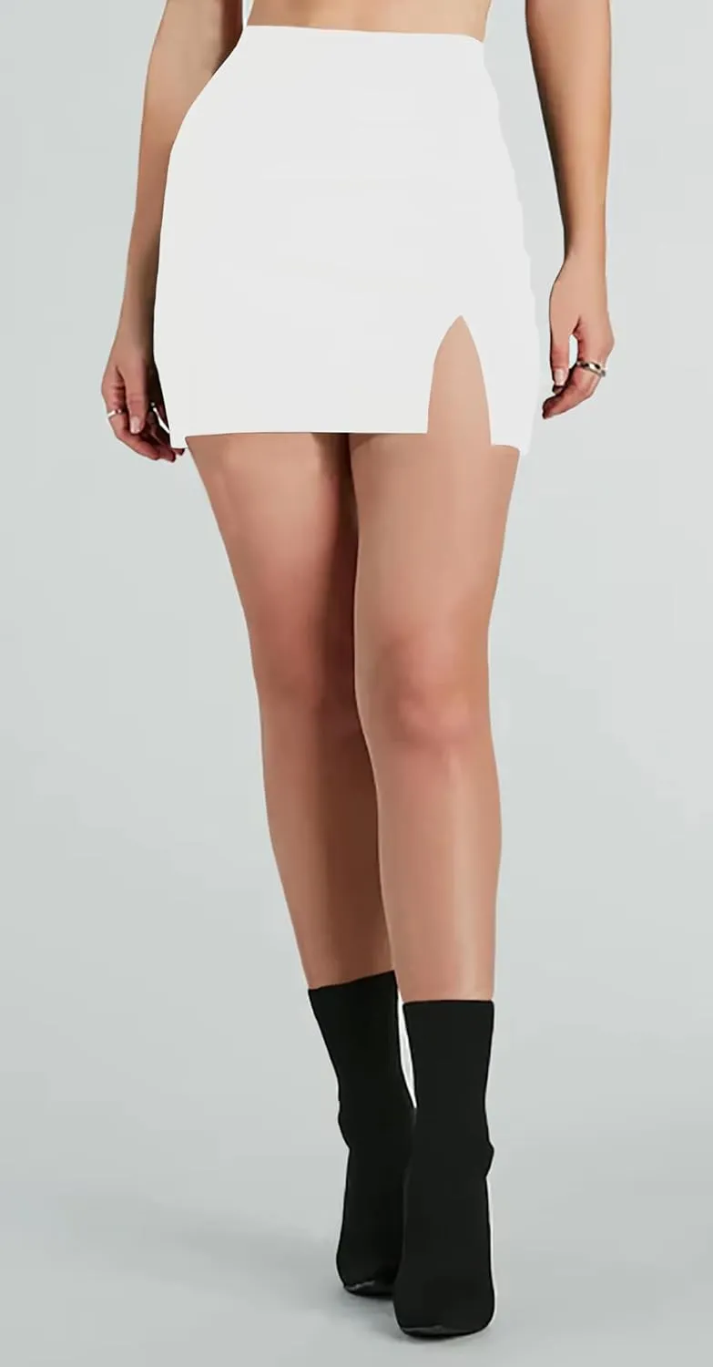Bodycon Mini Skirts for Women Mid Waist Asymmetric Seam Slit Hem Party Mini Skirts