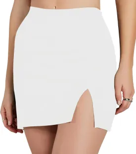 Bodycon Mini Skirts for Women Mid Waist Asymmetric Seam Slit Hem Party Mini Skirts