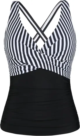 Firpearl Women Underwire Tankini Top Only Twist V Neck Swimsuits for Big Busted Ruched Tummy Control Bathing Suits Top