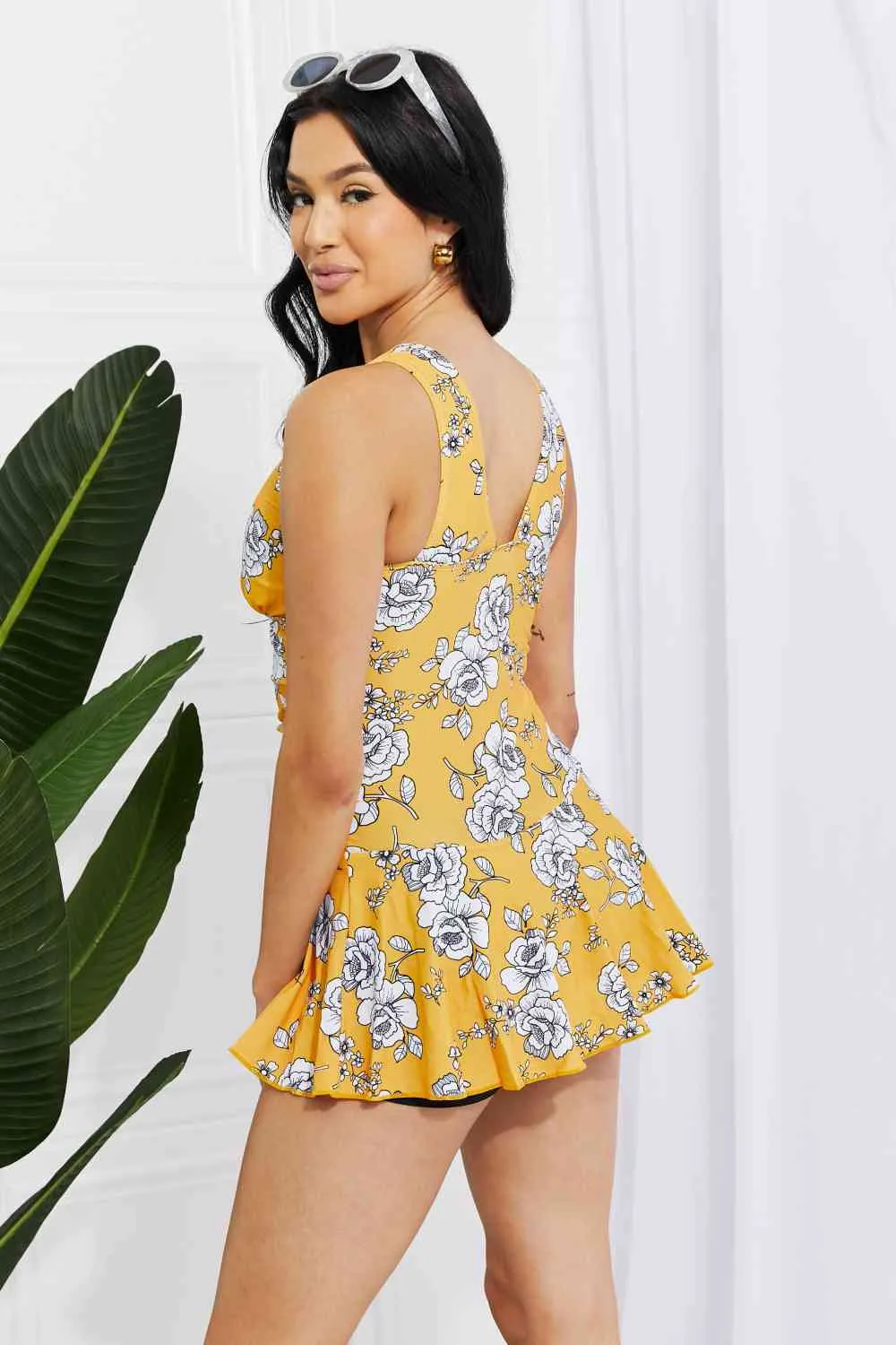 Full Size Clear Waters Swim Dress in Mustard