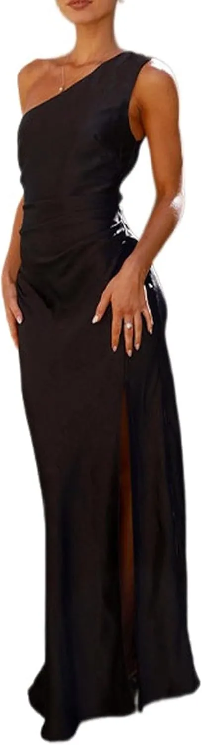 HAVUITYY Summer Satin Spaghetti Strap Backless Maxi Dresses for Women 2025 Elegant Tie Low Back Ruched Sexy Cocktail Dress