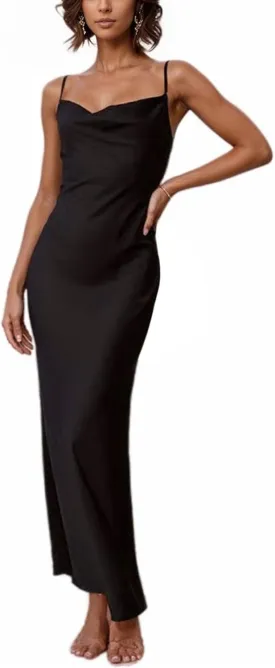 HAVUITYY Summer Satin Spaghetti Strap Backless Maxi Dresses for Women 2025 Elegant Tie Low Back Ruched Sexy Cocktail Dress