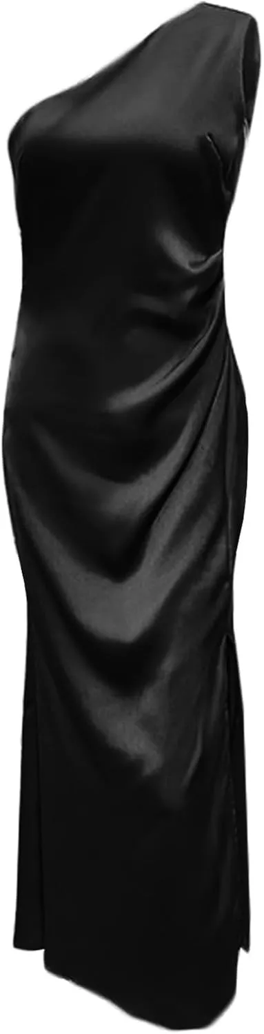 HAVUITYY Summer Satin Spaghetti Strap Backless Maxi Dresses for Women 2025 Elegant Tie Low Back Ruched Sexy Cocktail Dress