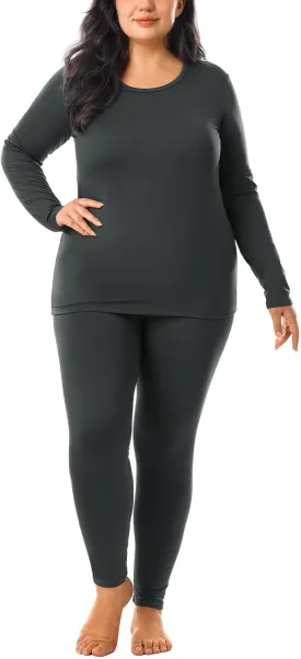HOdo Plus Size Thermal Underwear Women Long Johns Fleece Lined Base Layer Top and Bottom Sets 1X-5X