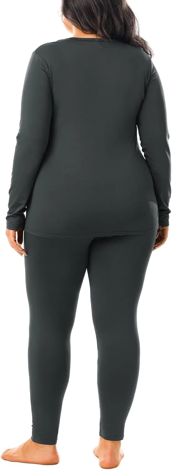 HOdo Plus Size Thermal Underwear Women Long Johns Fleece Lined Base Layer Top and Bottom Sets 1X-5X