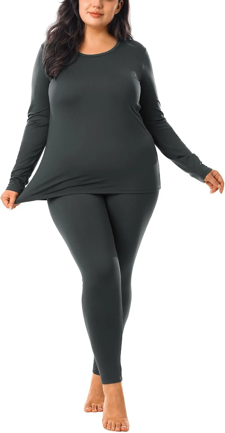HOdo Plus Size Thermal Underwear Women Long Johns Fleece Lined Base Layer Top and Bottom Sets 1X-5X