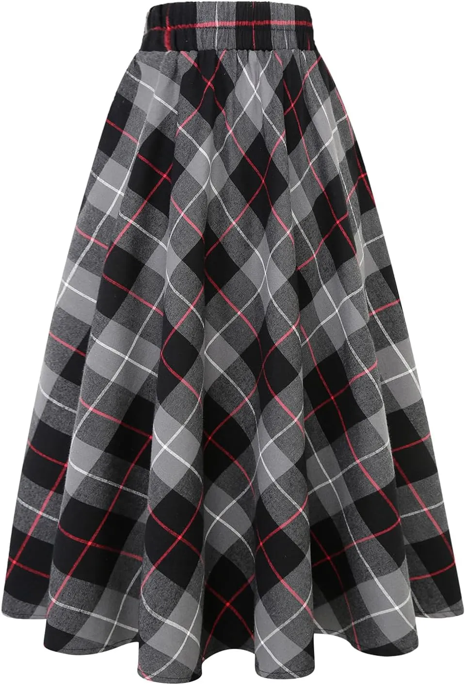 IDEALSANXUN Womens Plaid Skirt Elastic Waist A-line Midi Pleated Skirts