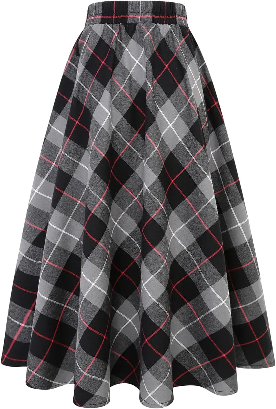 IDEALSANXUN Womens Plaid Skirt Elastic Waist A-line Midi Pleated Skirts
