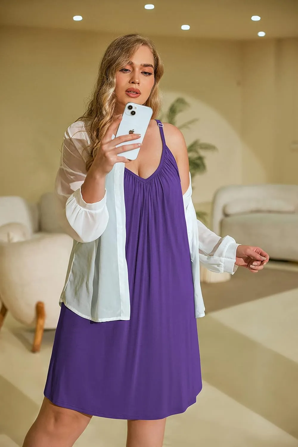 IN'VOLAND Womens Plus Size Nightgown Sleeveless Sleepwear Sleep Tank Chemise Sleepshirts Slip Night Dress (L-5XL)