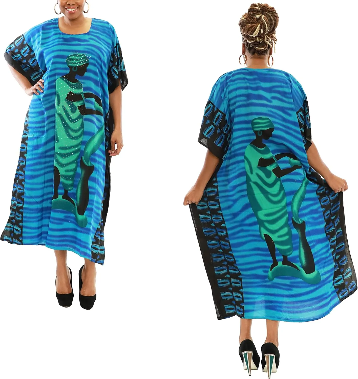 KARACHIC BY NF Women Kaftan Dress African Print Maxi Dresses for Casual wear, Lounge, Shopping, Cover Up with Headwrap
