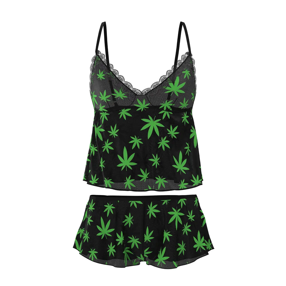 Magic Silk Hazy Dayz Cami & Short Set Pot Leaf L/XL