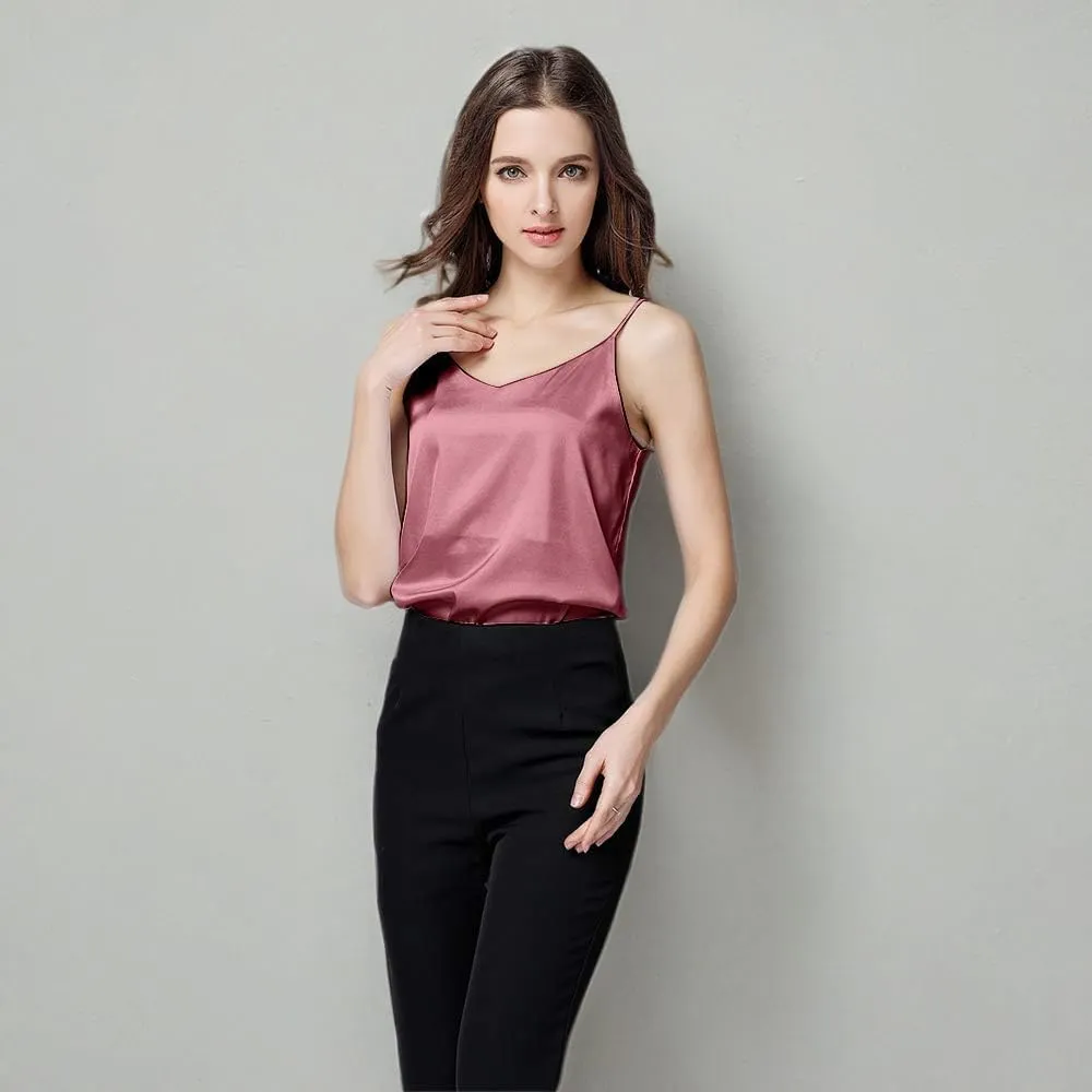 Miqieer Basic 3 Pack Women's Silk Tank Top Ladies V-Neck Camisole Silky Loose Sleeveless Blouse Tank Shirt with Soft Satin
