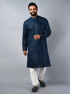 Navy Blue Embroidered Regular Fit Kurta Set | TULA
