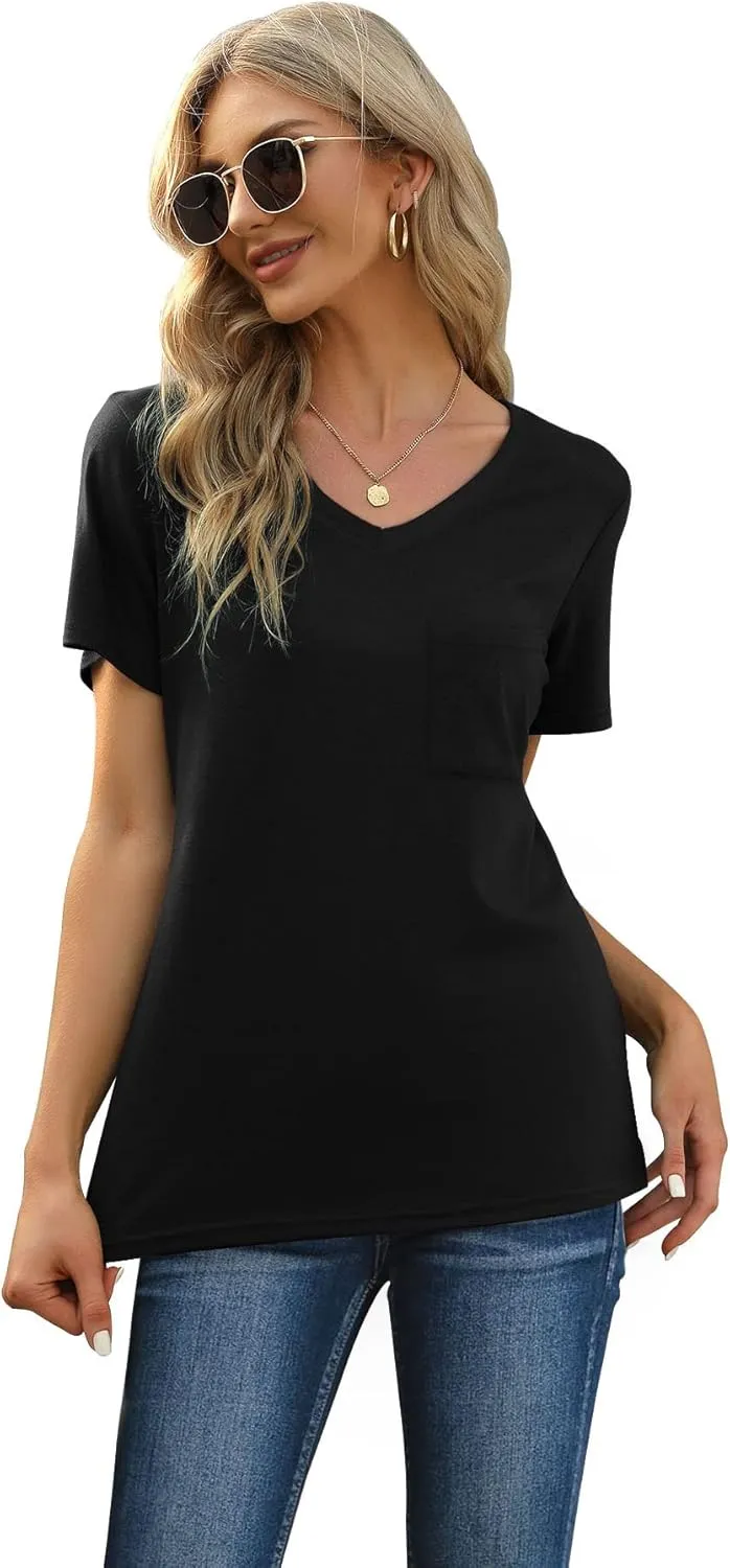 RUBZOOF Women's Short Sleeve Pajama Sets with Pockets Casual V Neck 2 Piece Lounge Sets S-3XL