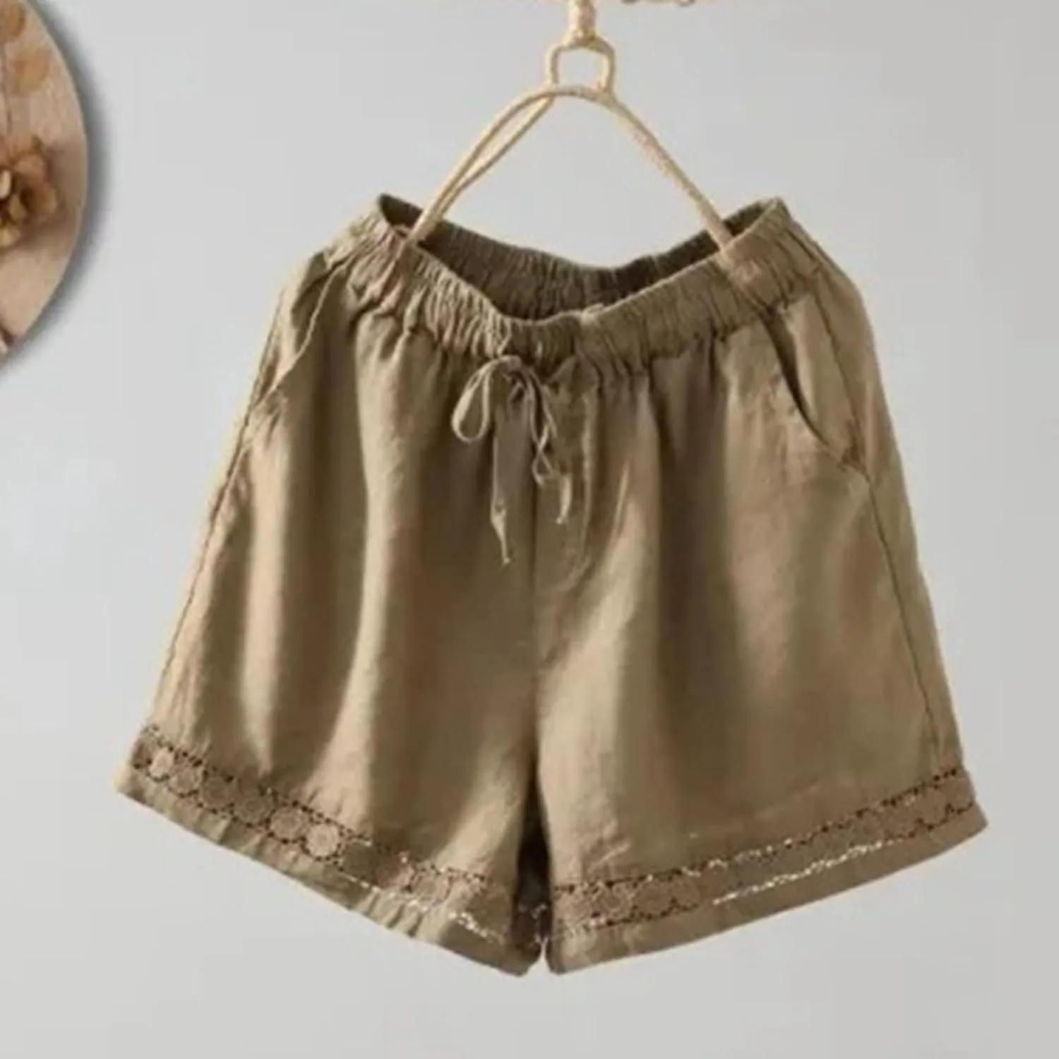 Summer Beach Shorts for Women High Waisted Flowy Lounge Shorts Drawstring Wide Leg Short Linen Pants Cruise Outfits