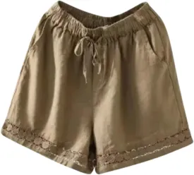 Summer Beach Shorts for Women High Waisted Flowy Lounge Shorts Drawstring Wide Leg Short Linen Pants Cruise Outfits