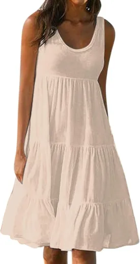 Sundresses for Women 2025 Floral Print Pleated Sundresses Round Neck Sleeveless Midi Dresses Swing Beach Dress