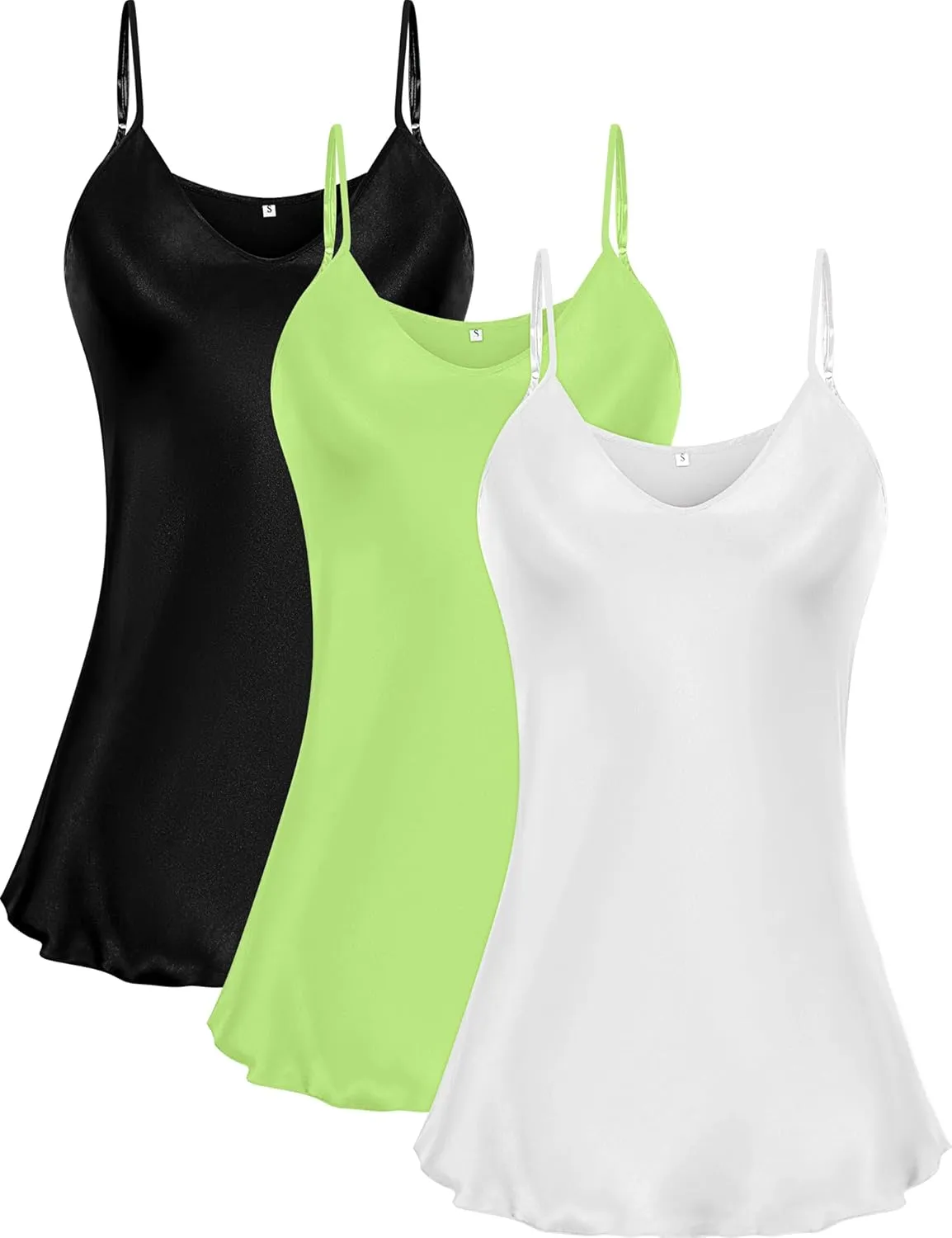 Syhood 3 Pack Women's Silk Nightgown, Satin Sleepwear Adjustable Spaghetti Strap Nightwear Chemise V Neck Slip Dress