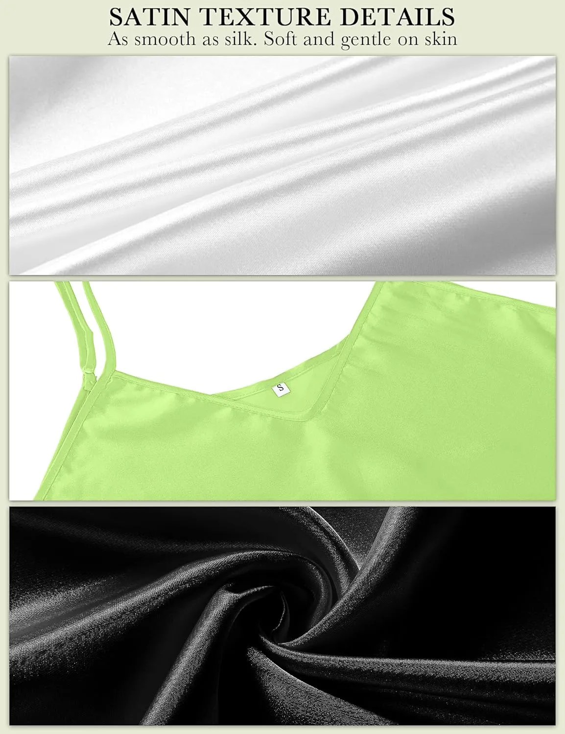 Syhood 3 Pack Women's Silk Nightgown, Satin Sleepwear Adjustable Spaghetti Strap Nightwear Chemise V Neck Slip Dress