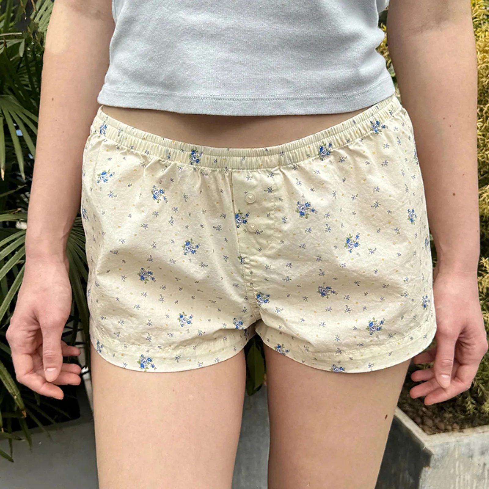 TAVIMART  -  Y2K Kawaii Women Lounge Shorts Cute Boyshorts Panties for Women Floral Printing Front Button Sleepwear Pj Bottoms for Summer