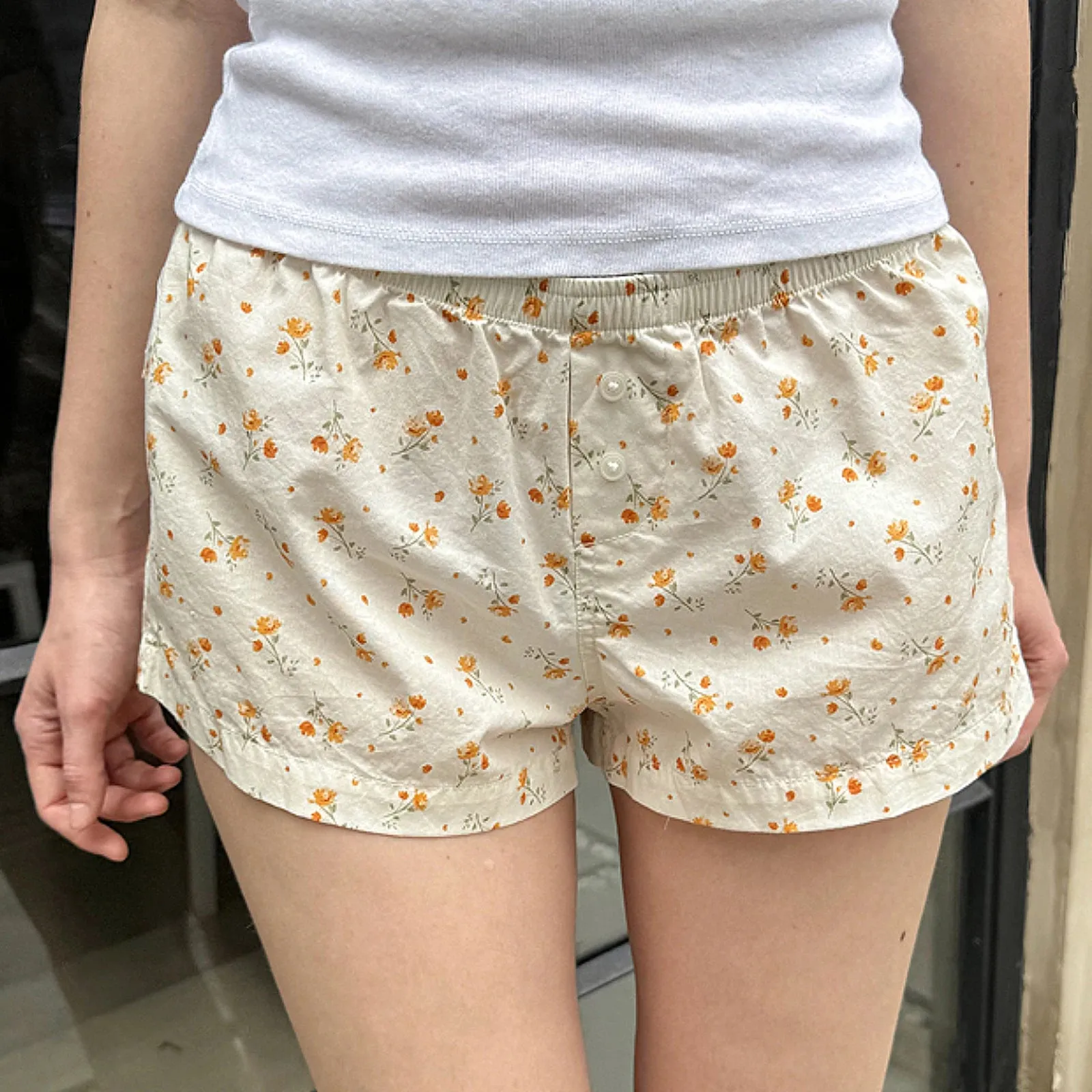TAVIMART  -  Y2K Kawaii Women Lounge Shorts Cute Boyshorts Panties for Women Floral Printing Front Button Sleepwear Pj Bottoms for Summer
