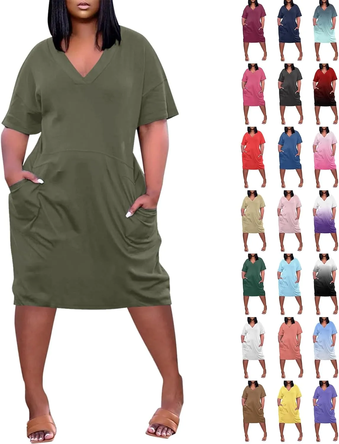 Tshirt Dress Women Oversized Plus Size Dress Loose Fit V Neck Short Sleeve Nightgowns Casual Midi Tee Shirt Dress