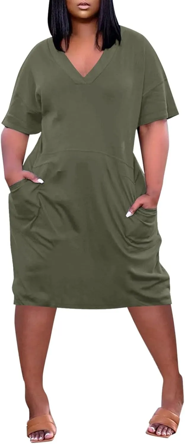Tshirt Dress Women Oversized Plus Size Dress Loose Fit V Neck Short Sleeve Nightgowns Casual Midi Tee Shirt Dress