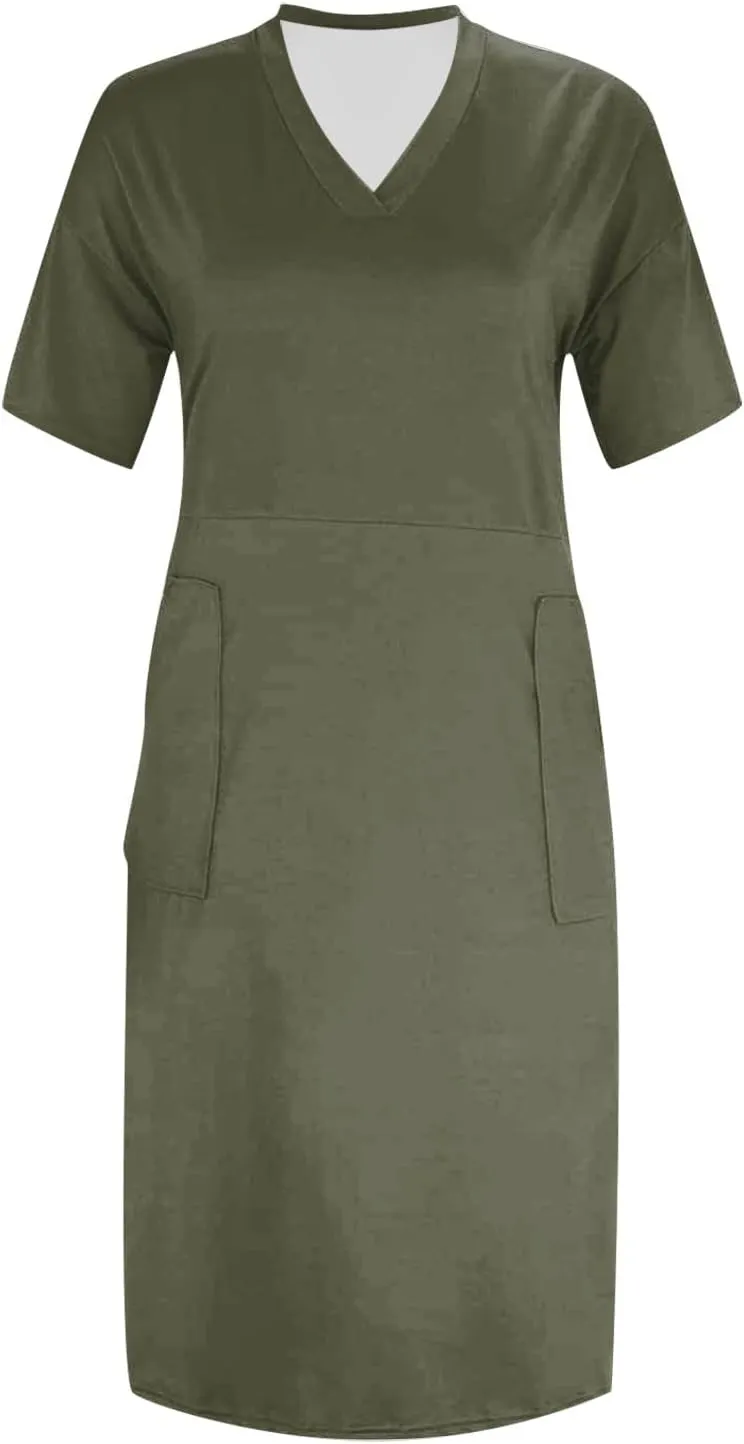 Tshirt Dress Women Oversized Plus Size Dress Loose Fit V Neck Short Sleeve Nightgowns Casual Midi Tee Shirt Dress