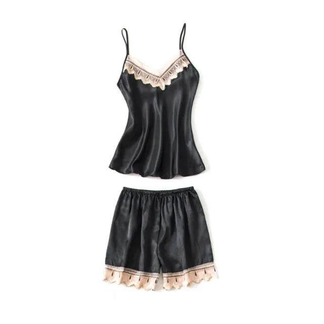VenusFox Women Pajamas Sets Sexy Nightgown Satin Sleepwear Nightdress Night Gown Sleeveless Slings Shorts Homewear XXL #F