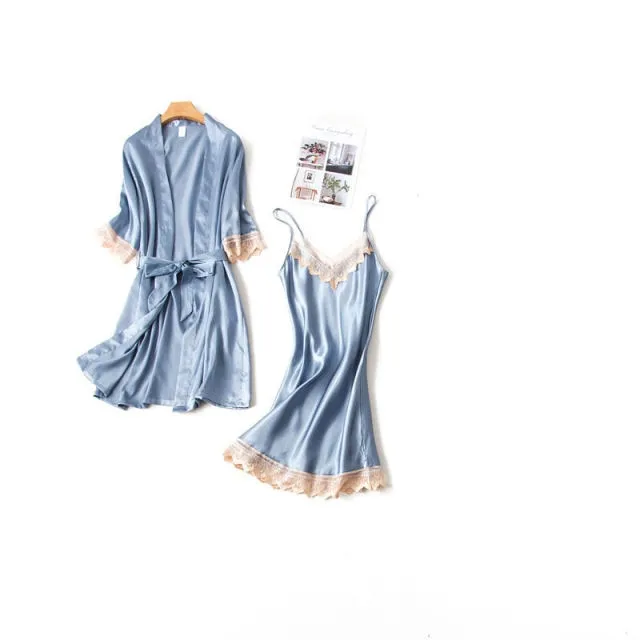 VenusFox Women Pajamas Sets Sexy Nightgown Satin Sleepwear Nightdress Night Gown Sleeveless Slings Shorts Homewear XXL #F