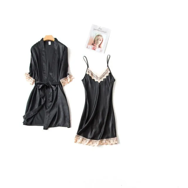 VenusFox Women Pajamas Sets Sexy Nightgown Satin Sleepwear Nightdress Night Gown Sleeveless Slings Shorts Homewear XXL #F