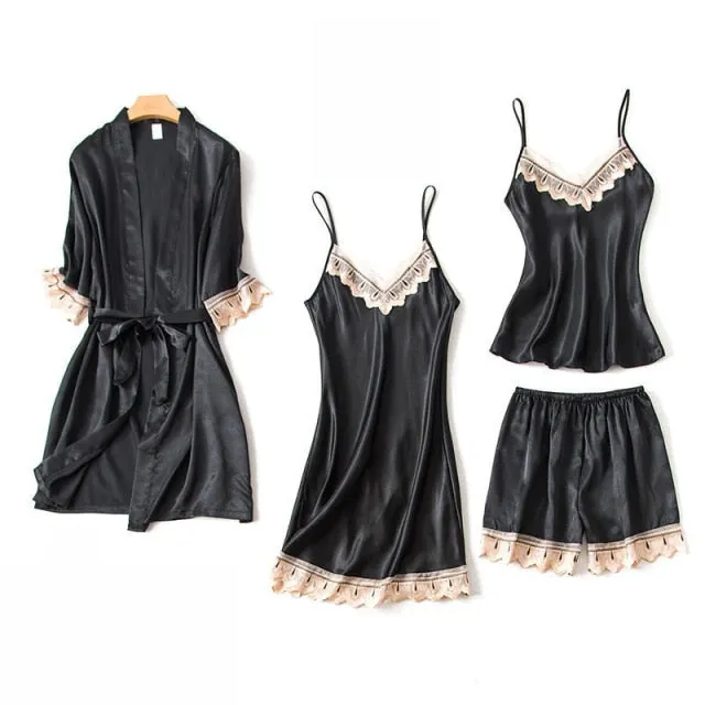 VenusFox Women Pajamas Sets Sexy Nightgown Satin Sleepwear Nightdress Night Gown Sleeveless Slings Shorts Homewear XXL #F