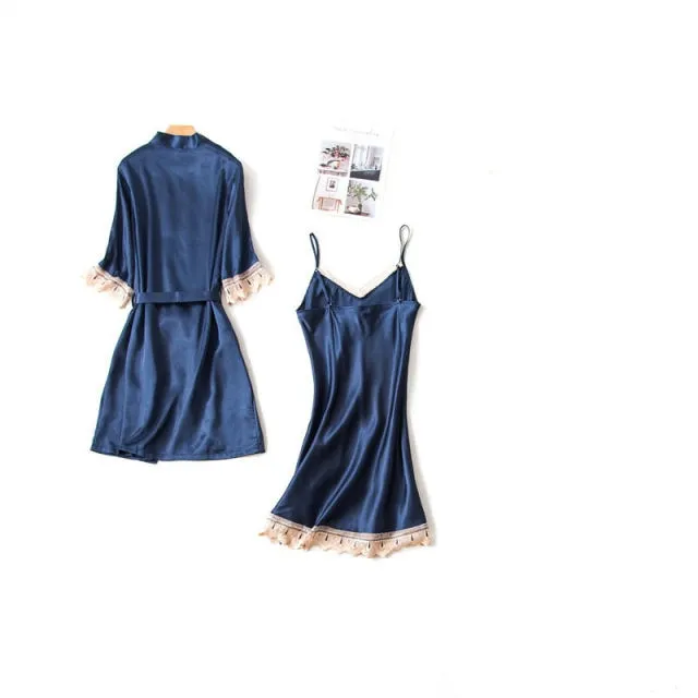 VenusFox Women Pajamas Sets Sexy Nightgown Satin Sleepwear Nightdress Night Gown Sleeveless Slings Shorts Homewear XXL #F