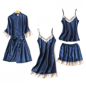 VenusFox Women Pajamas Sets Sexy Nightgown Satin Sleepwear Nightdress Night Gown Sleeveless Slings Shorts Homewear XXL #F