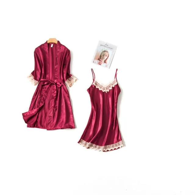 VenusFox Women Pajamas Sets Sexy Nightgown Satin Sleepwear Nightdress Night Gown Sleeveless Slings Shorts Homewear XXL #F