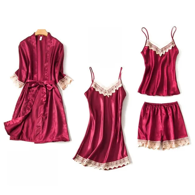 VenusFox Women Pajamas Sets Sexy Nightgown Satin Sleepwear Nightdress Night Gown Sleeveless Slings Shorts Homewear XXL #F