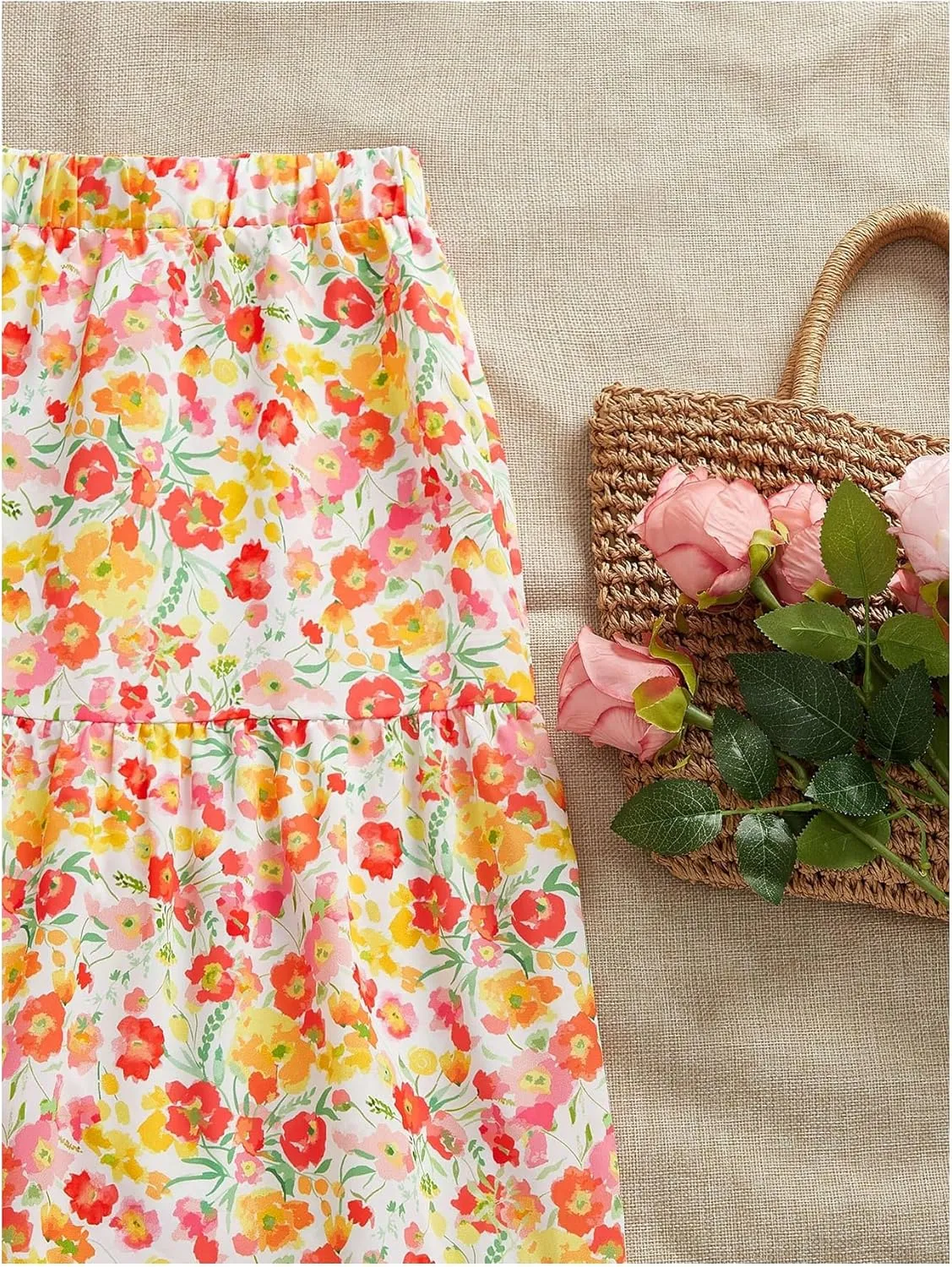 Verdusa Women's Boho Printed Ruffle Skirt Summer Vacation High Waisted A Line Maxi Skirts
