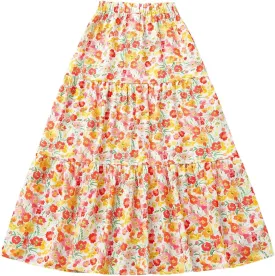 Verdusa Women's Boho Printed Ruffle Skirt Summer Vacation High Waisted A Line Maxi Skirts