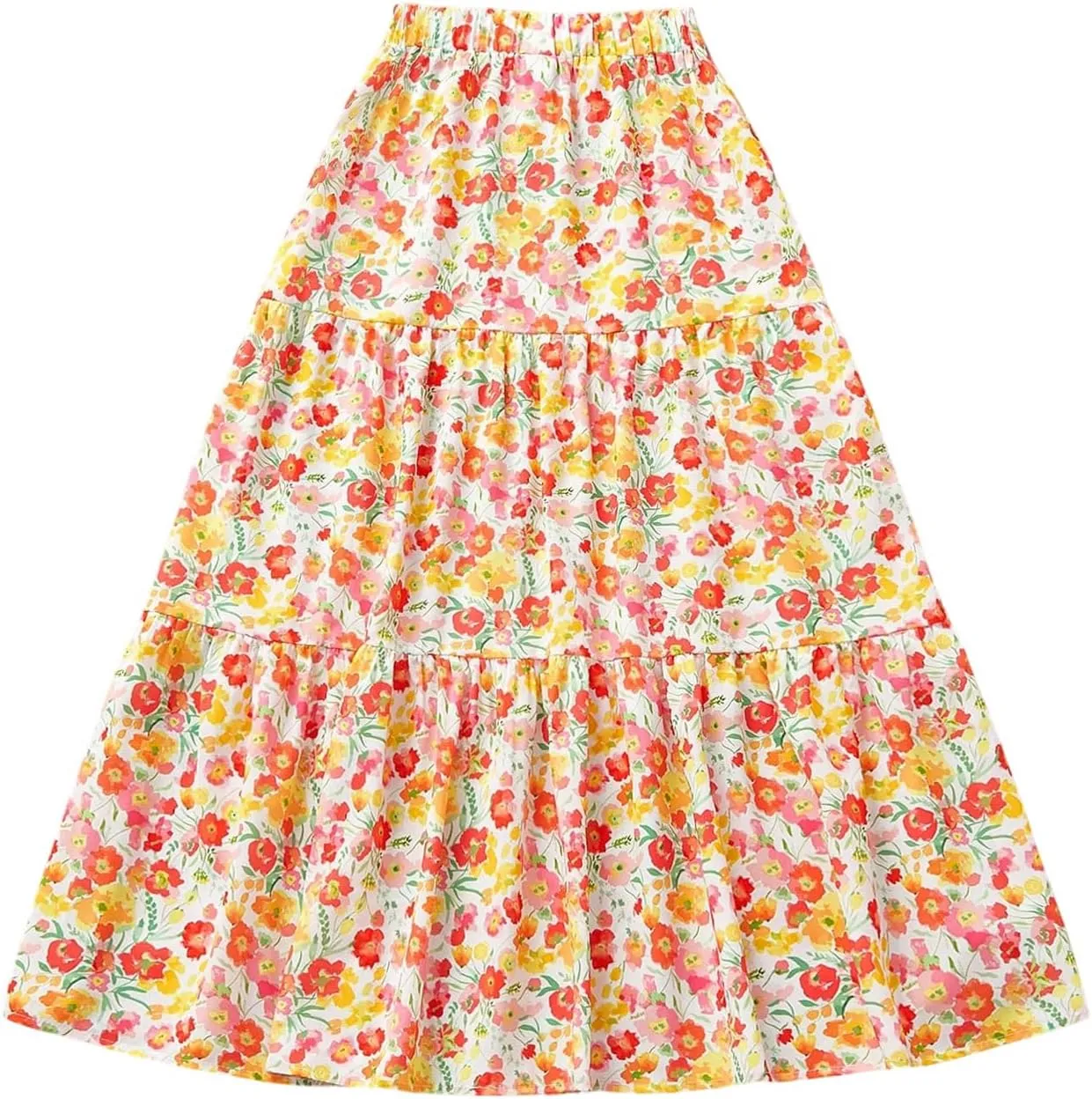 Verdusa Women's Boho Printed Ruffle Skirt Summer Vacation High Waisted A Line Maxi Skirts