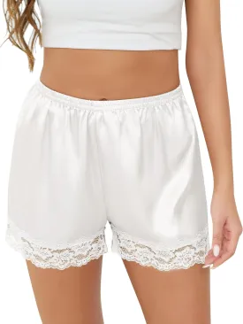 Vlazom Women's Pettipants Slip Shorts - Satin Lace Trim Anti-Chafing Boyshorts for Dresses,Seamless Full Coverage Underwear