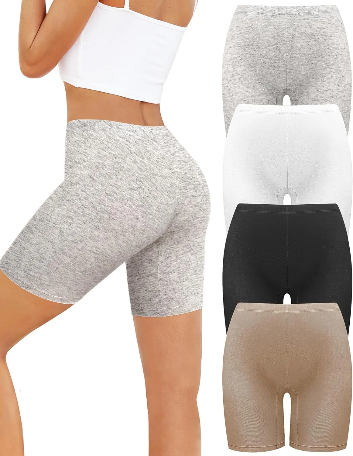 voenxe Women Cotton Boy Shorts Underwear,Lady Boxers Briefs,High Waist Anti Chafing BoyShort,Soft Long Leg Biker Panty,4 Pack