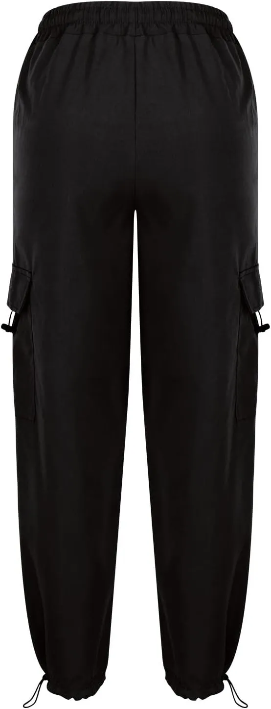 Women Cargo Pants Parachute Drawstring Elastic Waist Sweatpants Baggy Y2k Teen Girls Pants Loose Trousers with Pocket