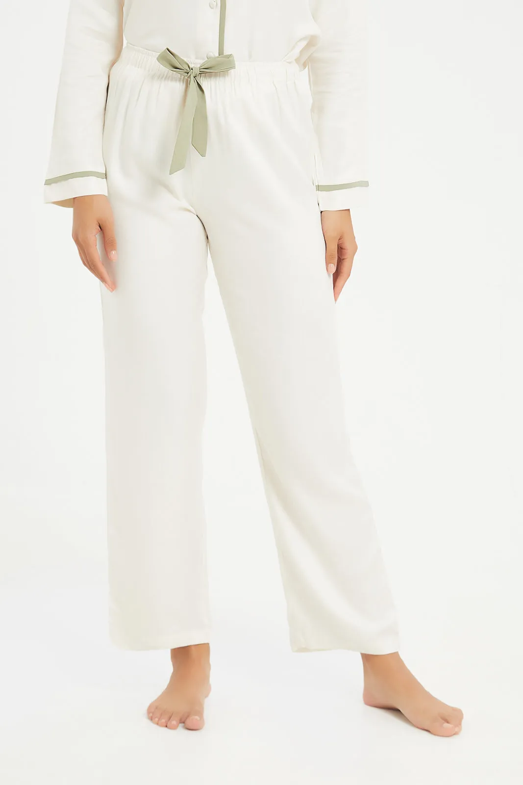 Women Ivory Piping Twill Pajama Set (2 Piece)