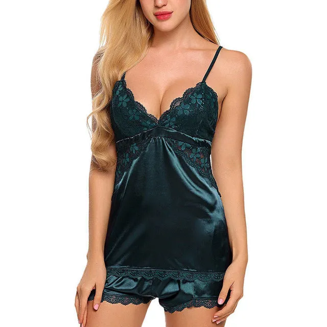 Women Night Dress Sling Lace Sleepwear Lingerie