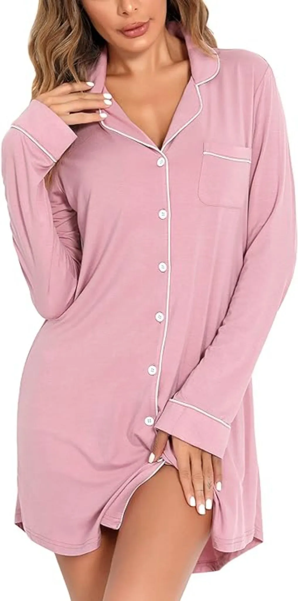 Womens cotton Pink nightgown-Women's nightwear