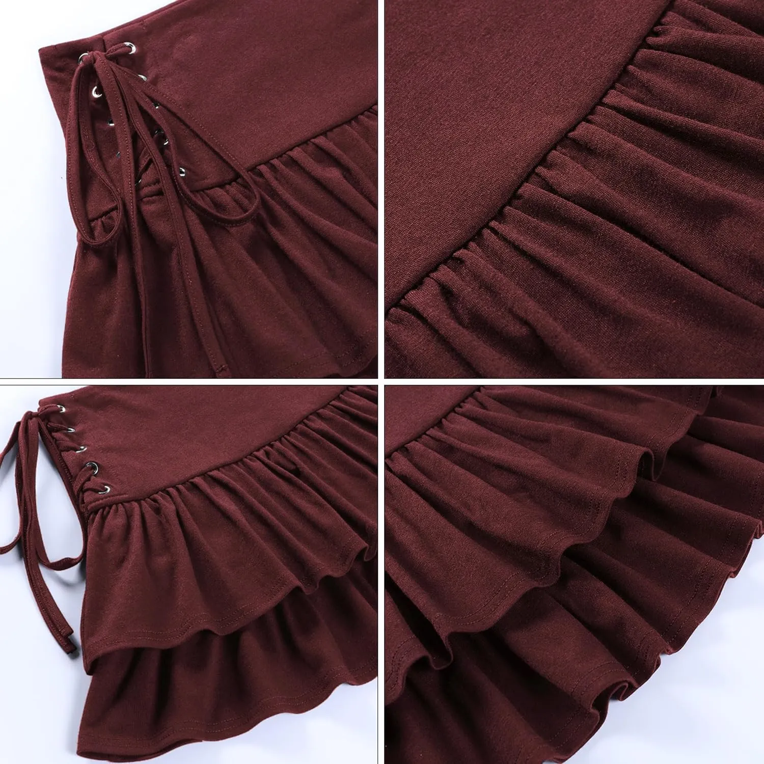 Womens Gothic Skirt Y2k 2000s Girl Mall Goth Punk Skirts High Waist Lace-Up Ruffle Fairy Grunge Mini Skirts