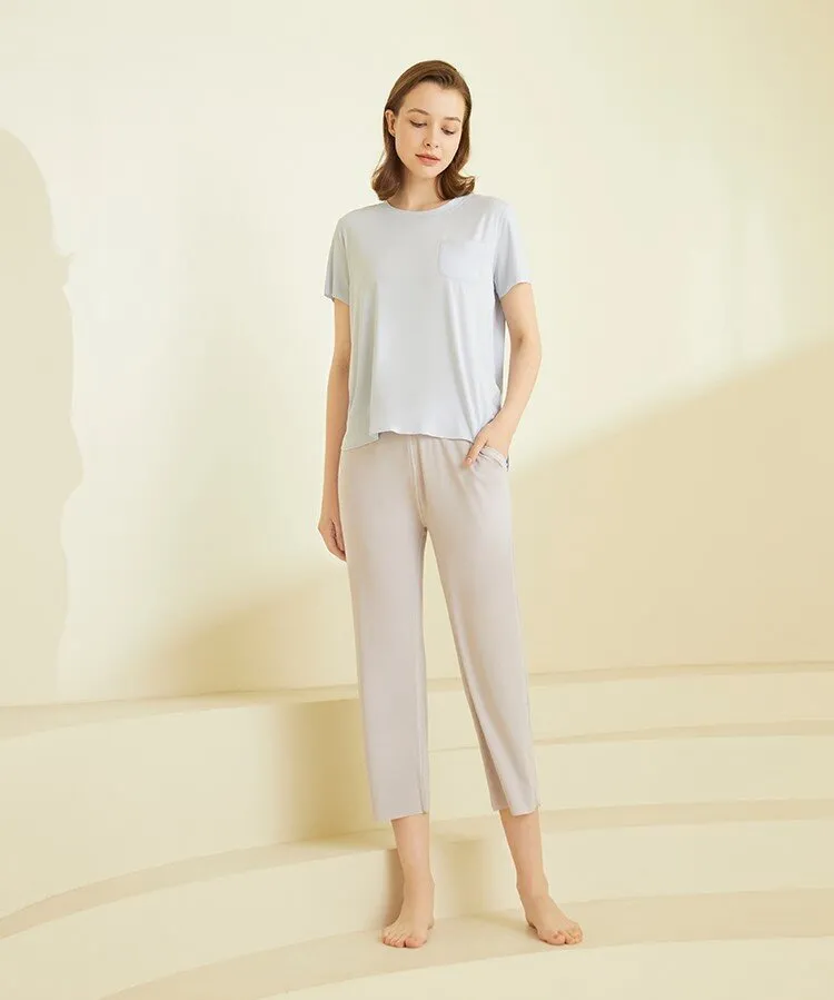 Women's Modal Free-Cut Seamless Short Sleeved Sleepwear Set
